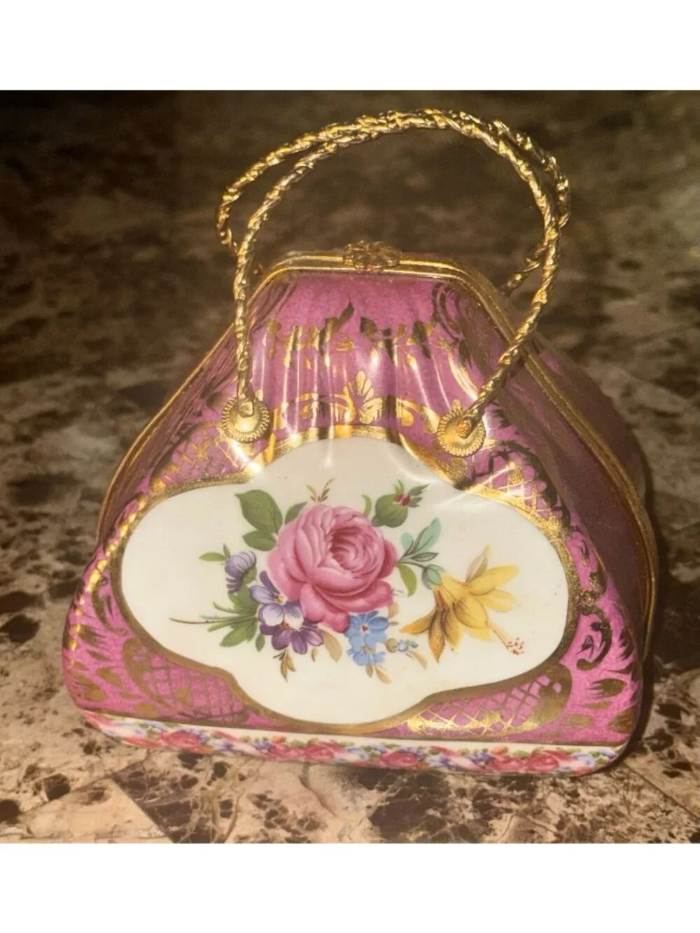 Vintage Limoges China Hand-Painted Porcelain Purse Trinket Box
